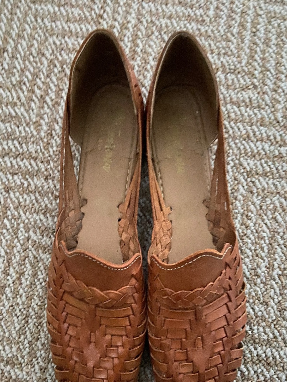 Woven Leather Huarache Sandal, slip on shoe, boho summer style - Picture 2 of 6